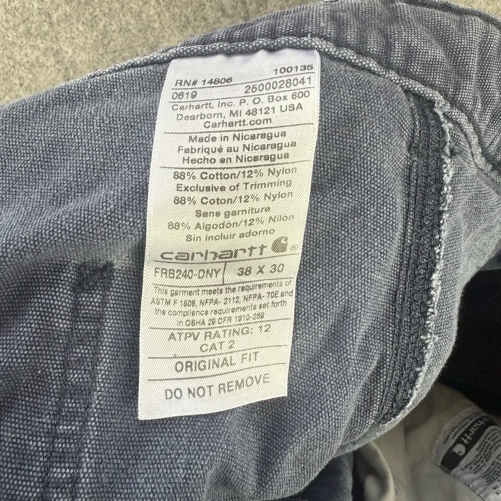 Carhartt FR Cargo Pants Mens 38x30 Navy Blue Flame Resistant Canvas CAT 2